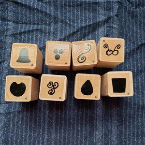 Random Shapes Wooden Stamp Lot Set of 8